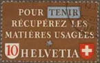 Frimärke ur Gösta Bodmans filatelistiska motivsamling, påbörjad 1950.
Frimärke från Schweiz, 1942. Motiv med uppmaning till lumpinsamling.