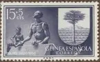 Frimärke ur Gösta Bodmans filatelistiska motivsamling, påbörjad 1950.
Frimärke från Spanska Guinea, 1956. Motiv av män med signaltrummor. T.h. Bata:s vapen.  