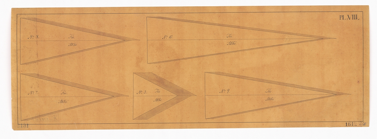 Ritning till hålkroppar använda vid af Chapmans hydrodynamiska experiment 1794. Tabell no V.