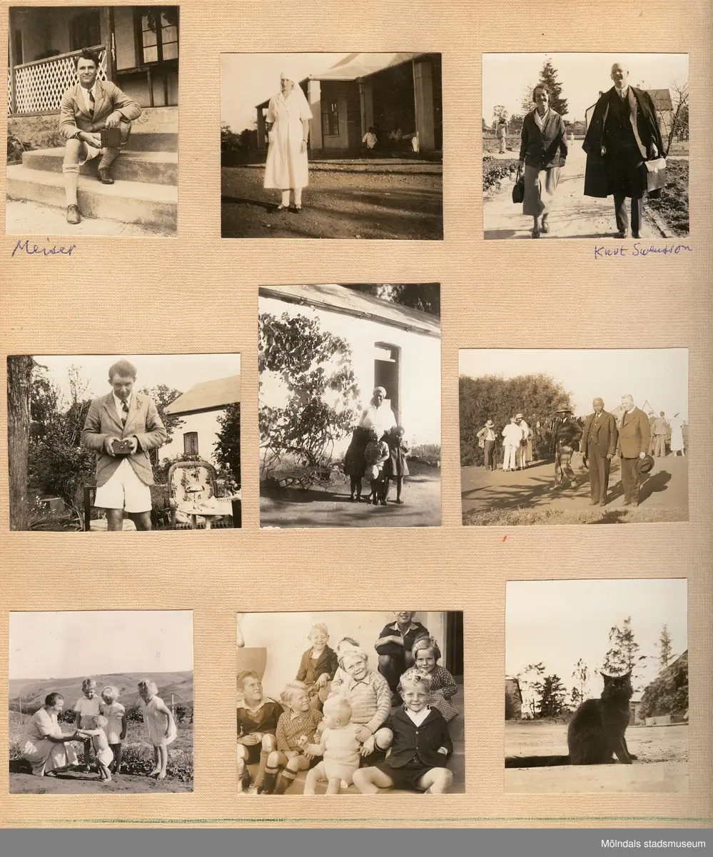 Fotografialbum som tillhört missionären Helga Andreasson.

Helga Andreasson växte upp i Mölndal och efter avslutad skolgång utbildade hon sig till sjuksköterska och diakonissa vid Bräcke diakonianstalt. År 1931 reste hon ut till Zululand i Sydafrika och arbetade där som missionär för Svenska Kyrkans Mission. I närmare 40 år kom Helga Andreasson att arbeta i Sydafrika med kyrka och mission. 

Givaren Lilly Nygren är syster till Helga Andreasson, som var äldsta systern i en barnskara av sex.
Foton, diabilder, böcker mm. efter Helga Andreasson finns förvarade i Föreningsarkivet i Mölndal.