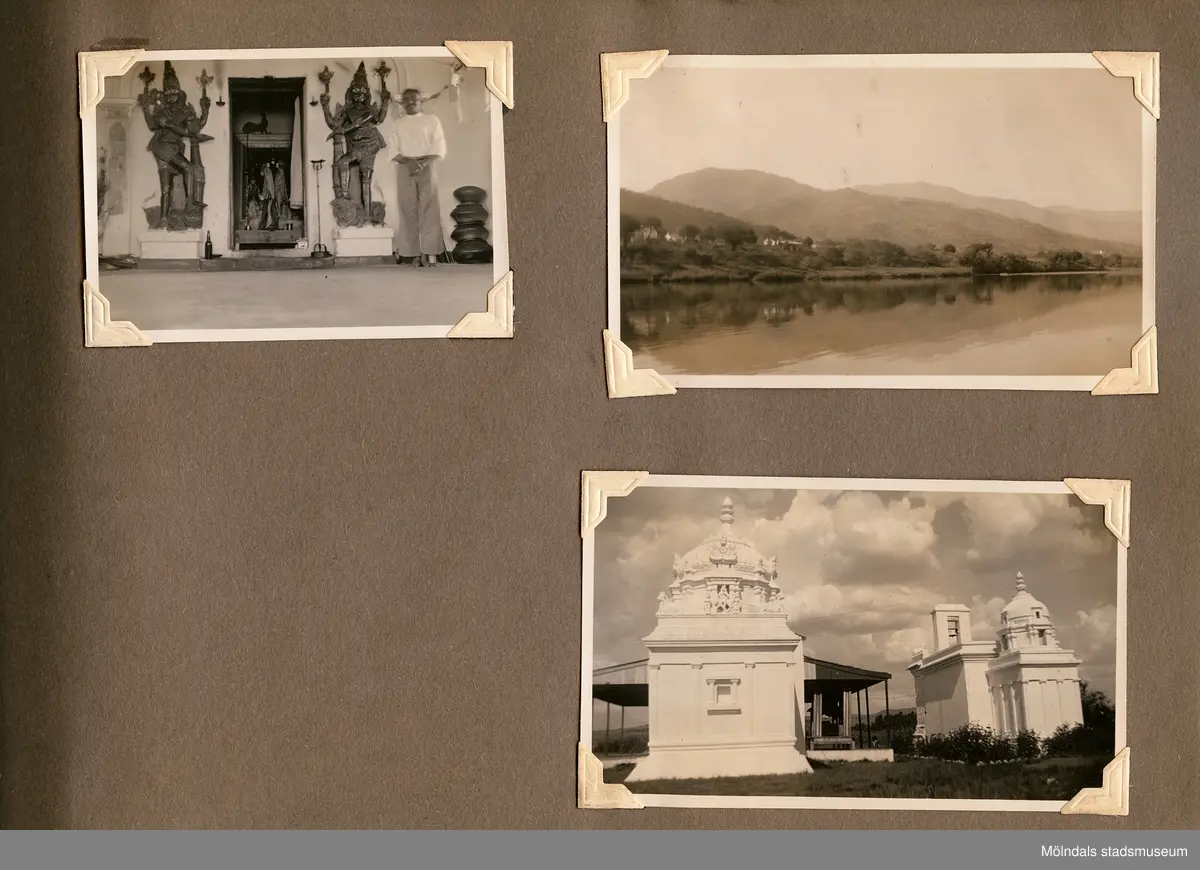 Fotografialbum som tillhört missionären Helga Andreasson. Albumet börjar med bilder från Roodeport 1932.

Helga Andreasson växte upp i Mölndal och efter avslutad skolgång utbildade hon sig till sjuksköterska och diakonissa vid Bräcke diakonianstalt. År 1931 reste hon ut till Zululand i Sydafrika och arbetade där som missionär för Svenska Kyrkans Mission. I närmare 40 år kom Helga Andreasson att arbeta i Sydafrika med kyrka och mission. 

Givaren Lilly Nygren är syster till Helga Andreasson, som var äldsta systern i en barnskara av sex.
Foton, diabilder, böcker mm. efter Helga Andreasson finns förvarade i Föreningsarkivet i Mölndal.