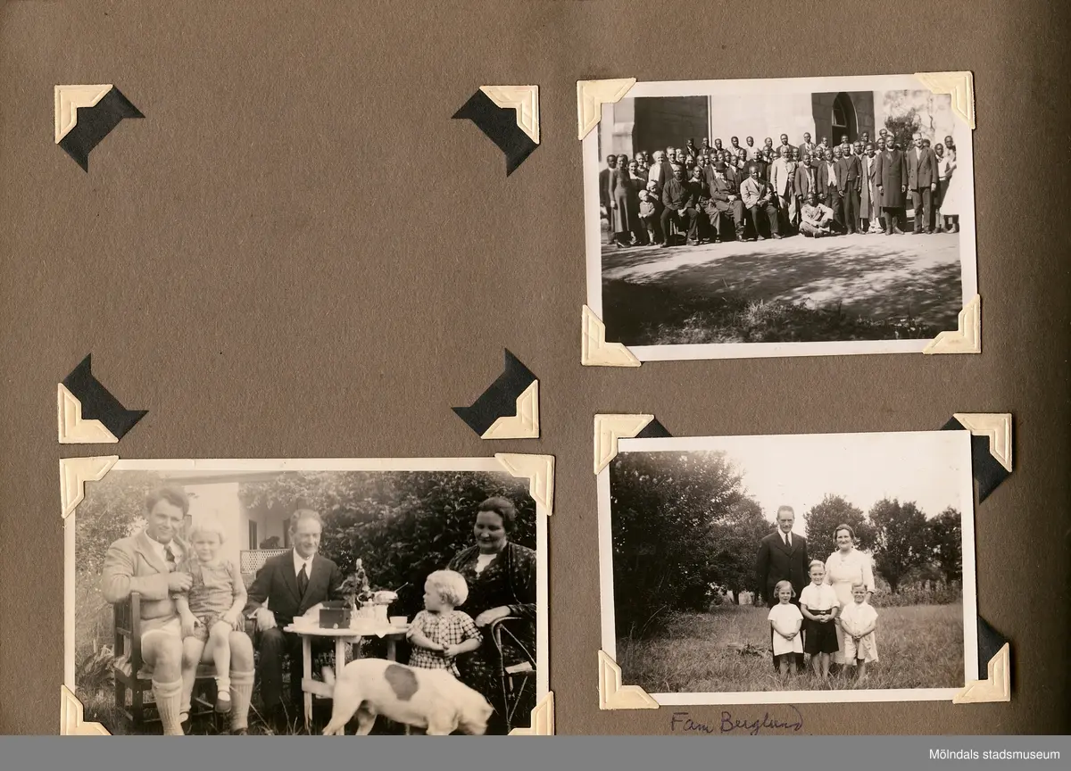 Fotografialbum som tillhört missionären Helga Andreasson. Albumet börjar med bilder från Roodeport 1932.

Helga Andreasson växte upp i Mölndal och efter avslutad skolgång utbildade hon sig till sjuksköterska och diakonissa vid Bräcke diakonianstalt. År 1931 reste hon ut till Zululand i Sydafrika och arbetade där som missionär för Svenska Kyrkans Mission. I närmare 40 år kom Helga Andreasson att arbeta i Sydafrika med kyrka och mission. 

Givaren Lilly Nygren är syster till Helga Andreasson, som var äldsta systern i en barnskara av sex.
Foton, diabilder, böcker mm. efter Helga Andreasson finns förvarade i Föreningsarkivet i Mölndal.