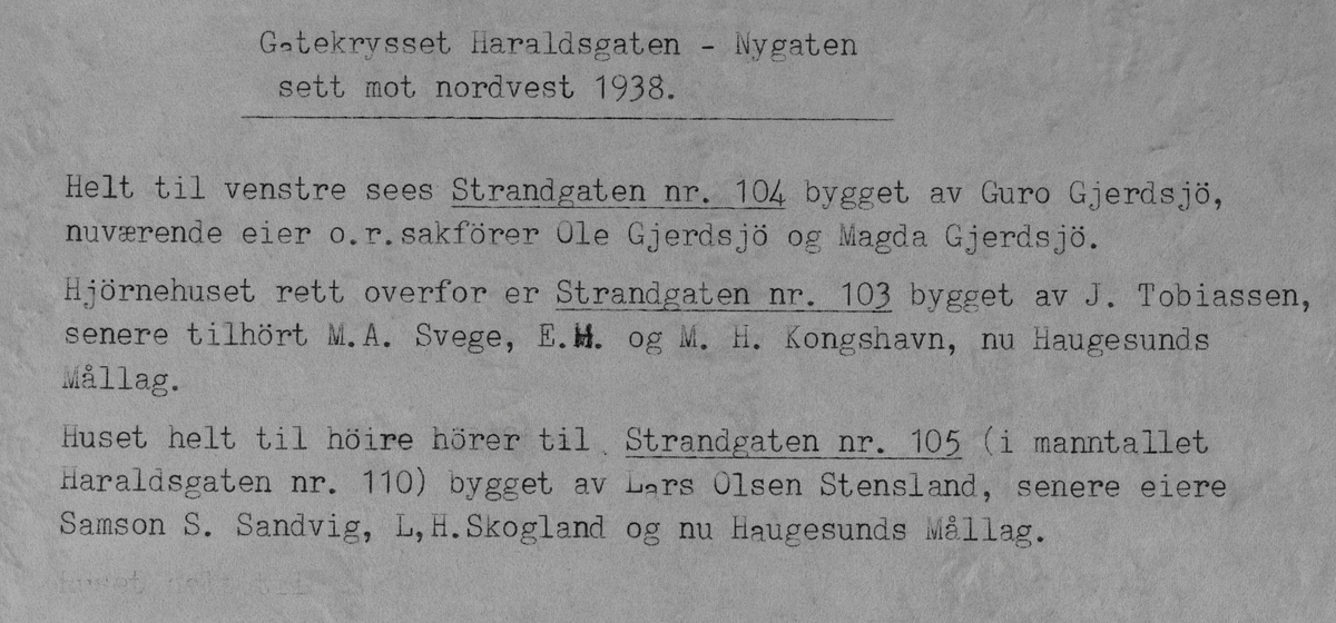 Gatekrysset Haraldsgata - Nygata sett mot nordvest, 1938.