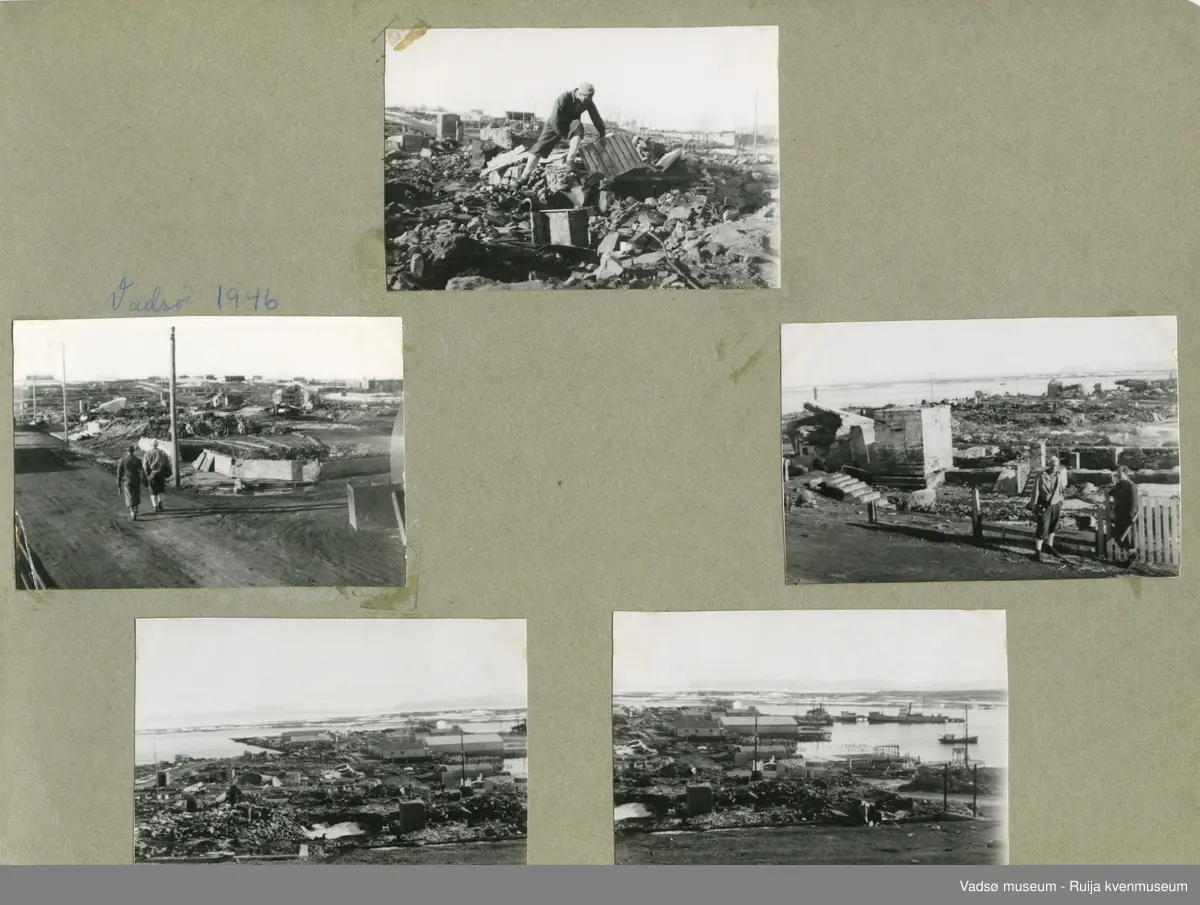 Ruiner i Vadsø sentrum like etter storbombingen under Andre verdenskrig 23.august 1944.