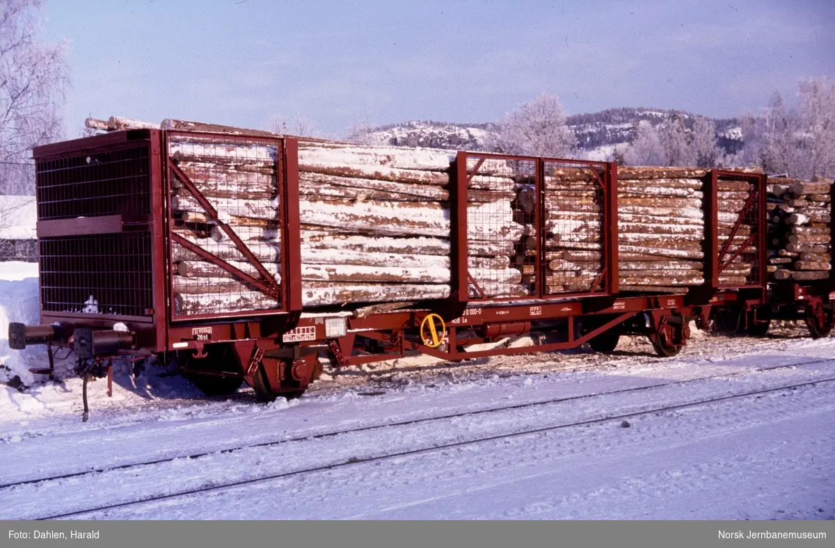 Tømmervogn litra Ls 4100 på Flesberg stasjon.