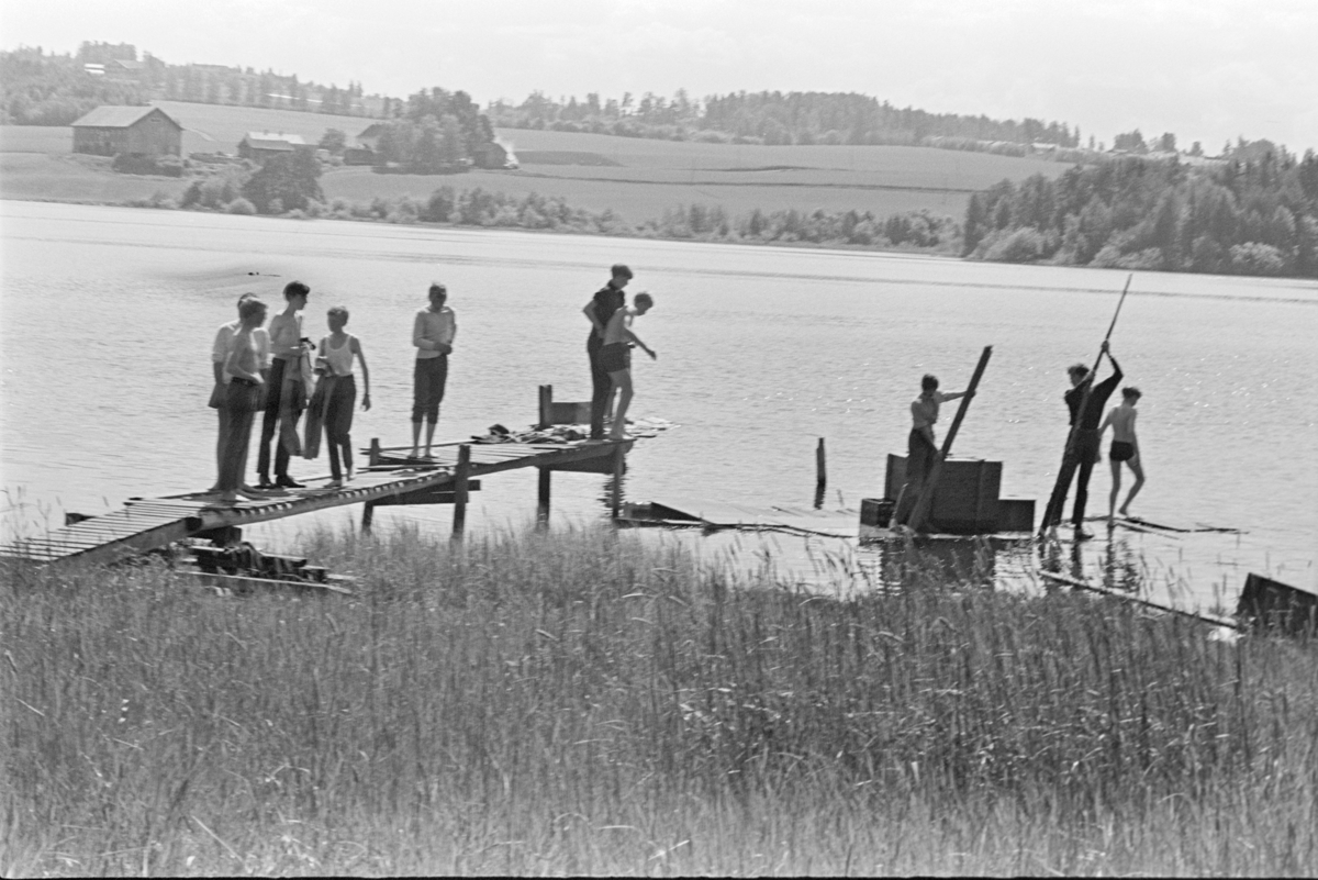 Åkersvika, badeliv, tømmerflåte, ungdom, Vang H.