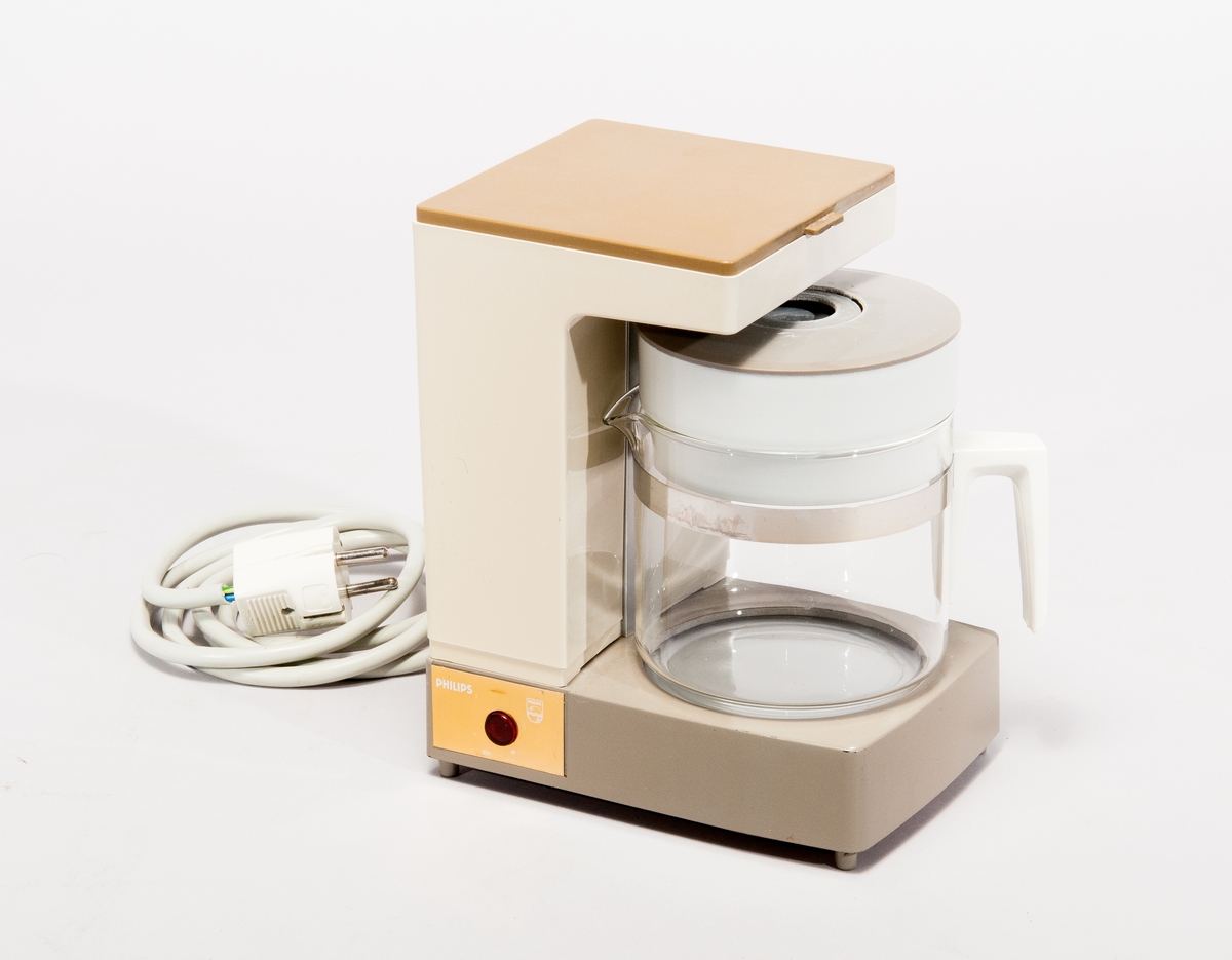 Elektrisk kaffebryggare av plast, glas och metall.
Philips typ HD 5105 G,