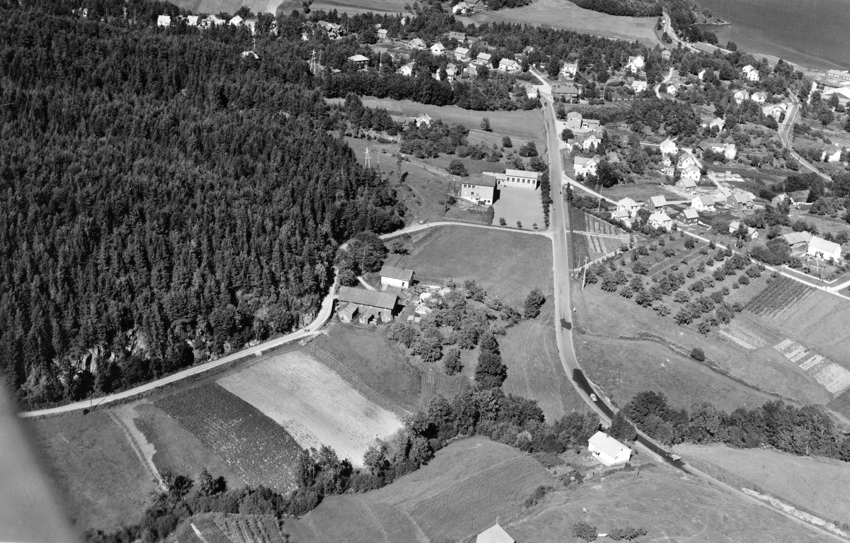 Flyfotoarkiv fra Fjellanger Widerøe AS, fra Porsgrunn Kommune, Heistad. Fotografert 30/07-1951. Fotograf Otto Hansen