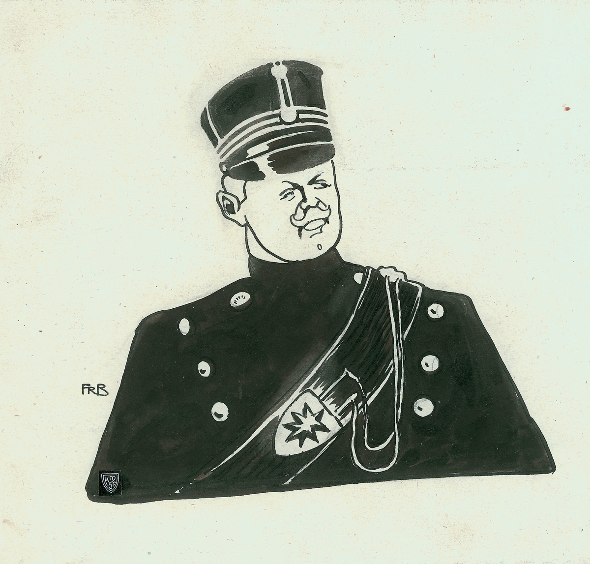 Brystbilde, hodet 1/4 høyre profil, kroppen en face. Iført uniform.