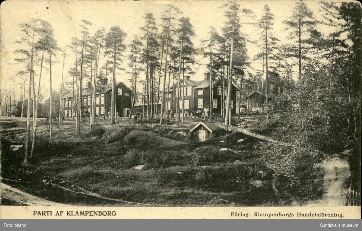 Vykort med motiv över Klampenborg utanför Sundsvall.