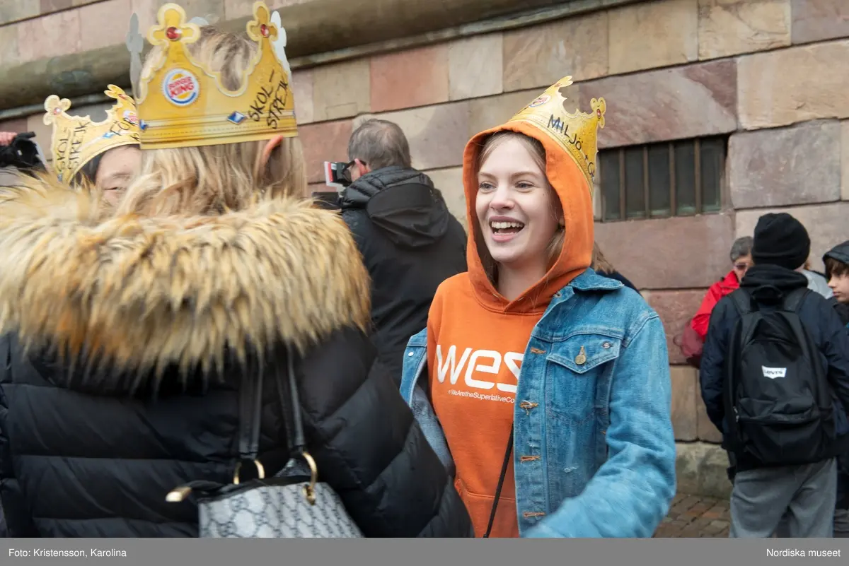 Klimatstrejk, skolstrejk. Skolungdomar tågar från Sergels torg till Mynttorget. Den globala ungdomsledda rörelsen Fridays for future och dess grundare Greta Thunberg är på plats.