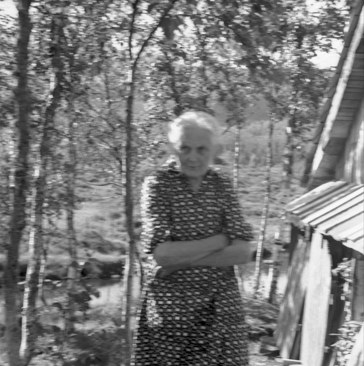 Brita Fenne ved hytta på Voss, Løkjene.