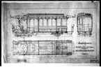 Ritning föreställande ångspårvagn för Stockholms Södra Spårvägsaktiebolag.