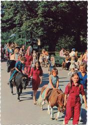 Vykort med motiv från Skansen. "Ridturer för barn." Ponnyrid