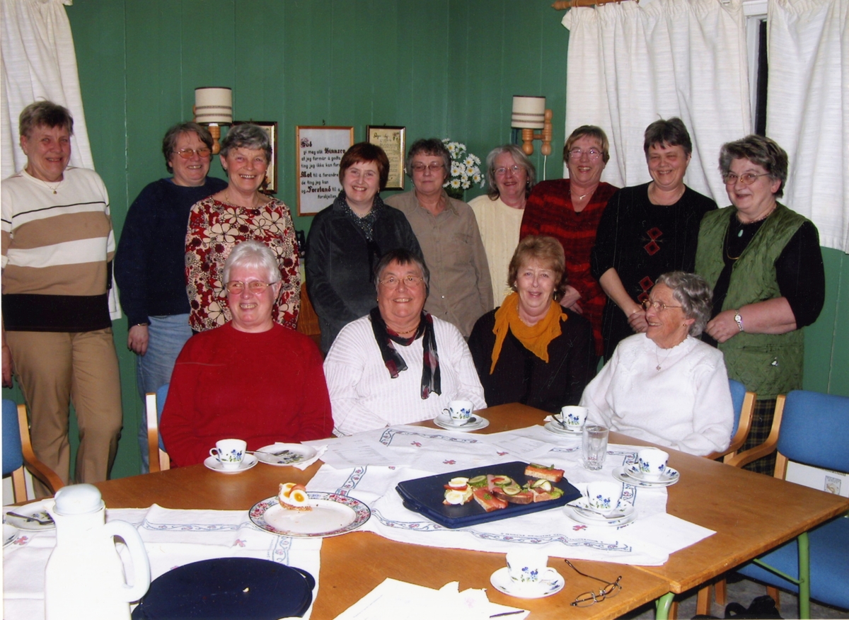 Sannidal Sanitetsforening, årsmøte 1 mars 2004. Foran f.v. Aase Larsen, Ingrid Sletteberg, Lisbeth Lønne, Else Uberg. Bak fra v. Aud Runden, Liv Gro Kjerra, Ragnhild Wåsjø, Torunn Brekke, Haldis Moen, Reidun Hals, Gerd Dobbedal, Ingfrid Dalen, Ingebjørg Albertsen