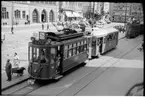 Spårvagnståg som trafikerade linje 26 och 15 på torget utanför rådhuset i Basel.