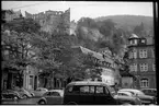 Översikt på del av slottsruin i Heidelberg, beläget på Schlossberg söder om Heidelberg i Tyskland.