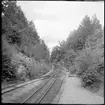 Vy över Museijärnvägen, Östra Södermanlands Järnväg, ÖSlJ järnvägsspår vid Läggesta Östra station.