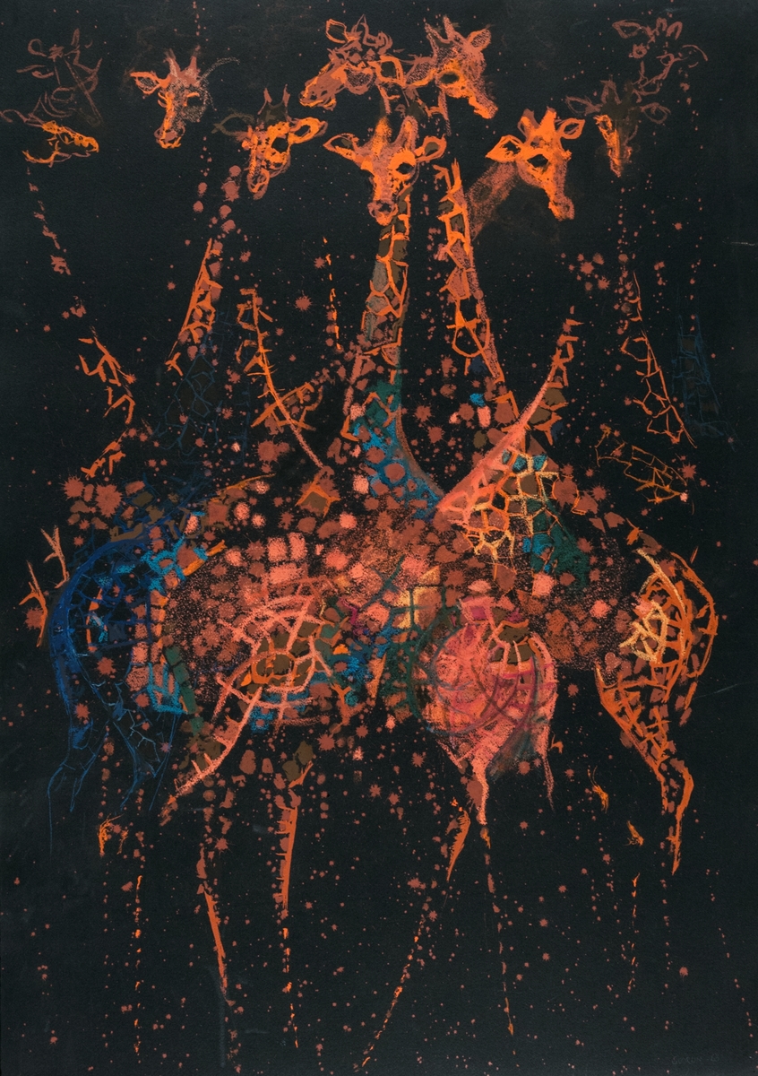 Gouache föreställande giraffer.
Signerad och daterad.