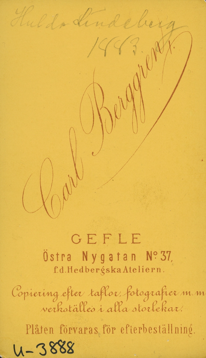 Hulda Lindeberg, 1883.
