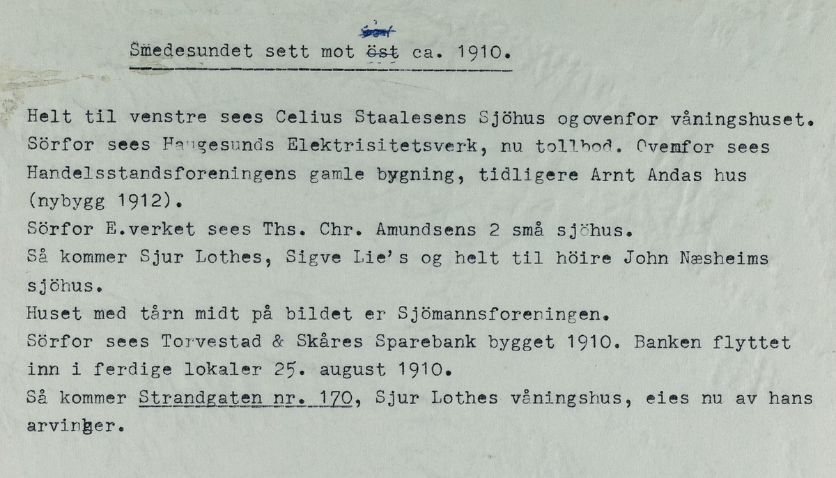 Smedasundet sett mot øst, ca. 1910.