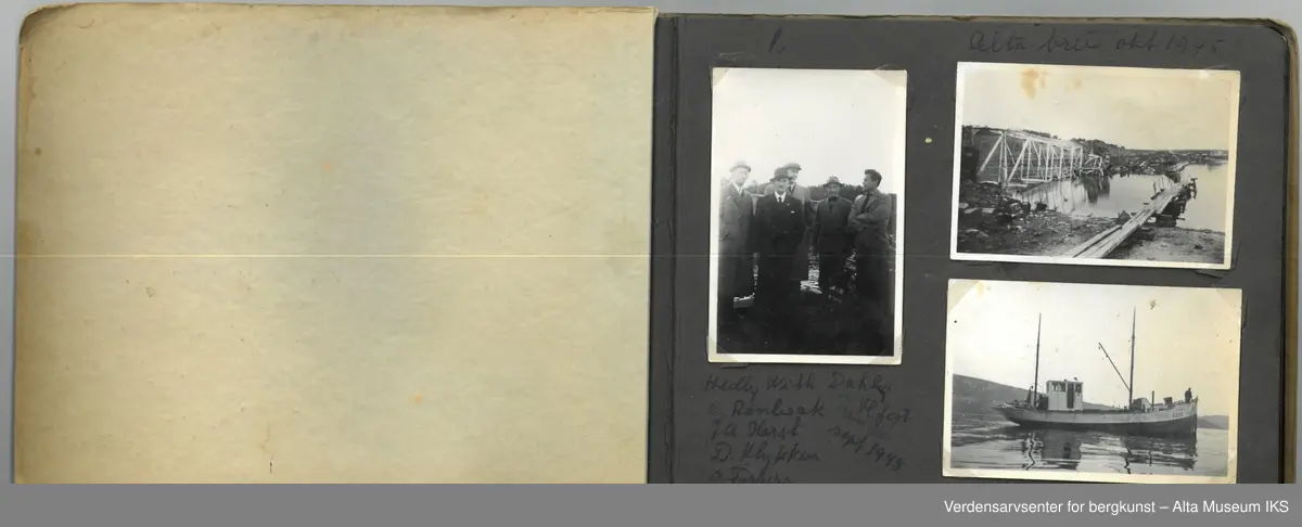 Fotoalbum med små bilder i størrelse 8,6 cm (lengde) x 6 cm (høyde). Det er ca 4 bilder per side, bildene er limt fast, noen har løsnet helt, andre er i ferd med å løsne. Noen bilder er en smule bøyd, andre er i god stand. Albumet i seg selv er relativt slitt, men i god stand.