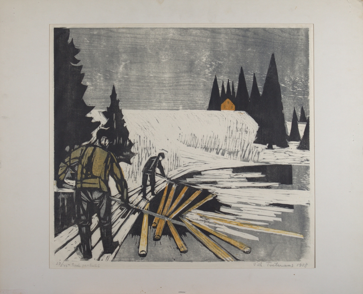 Tømmer i Andelva [Tresnitt]