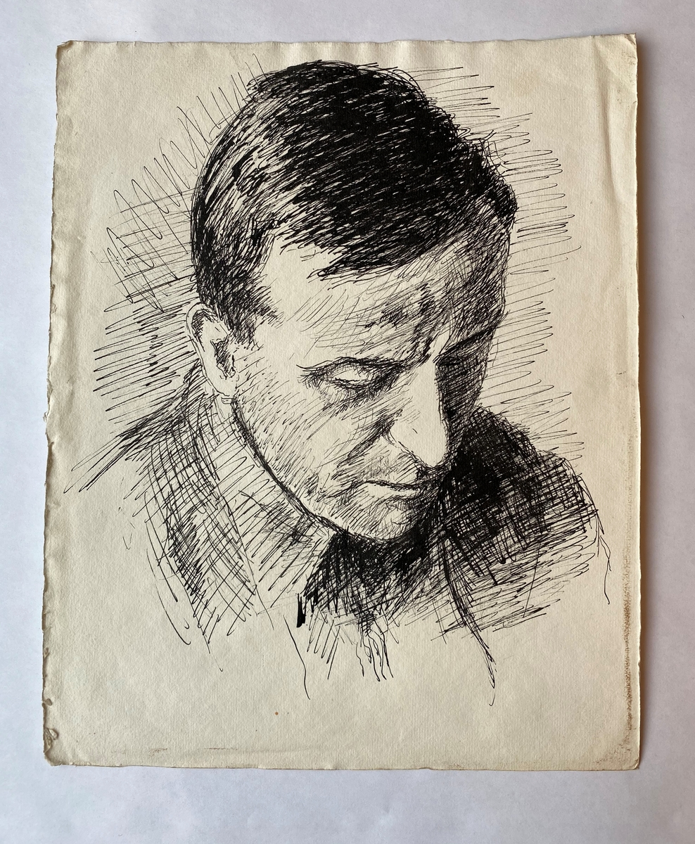 Bryststykke, semi en profil, av mann. Kan det vere Gjesme sin bror Olav?