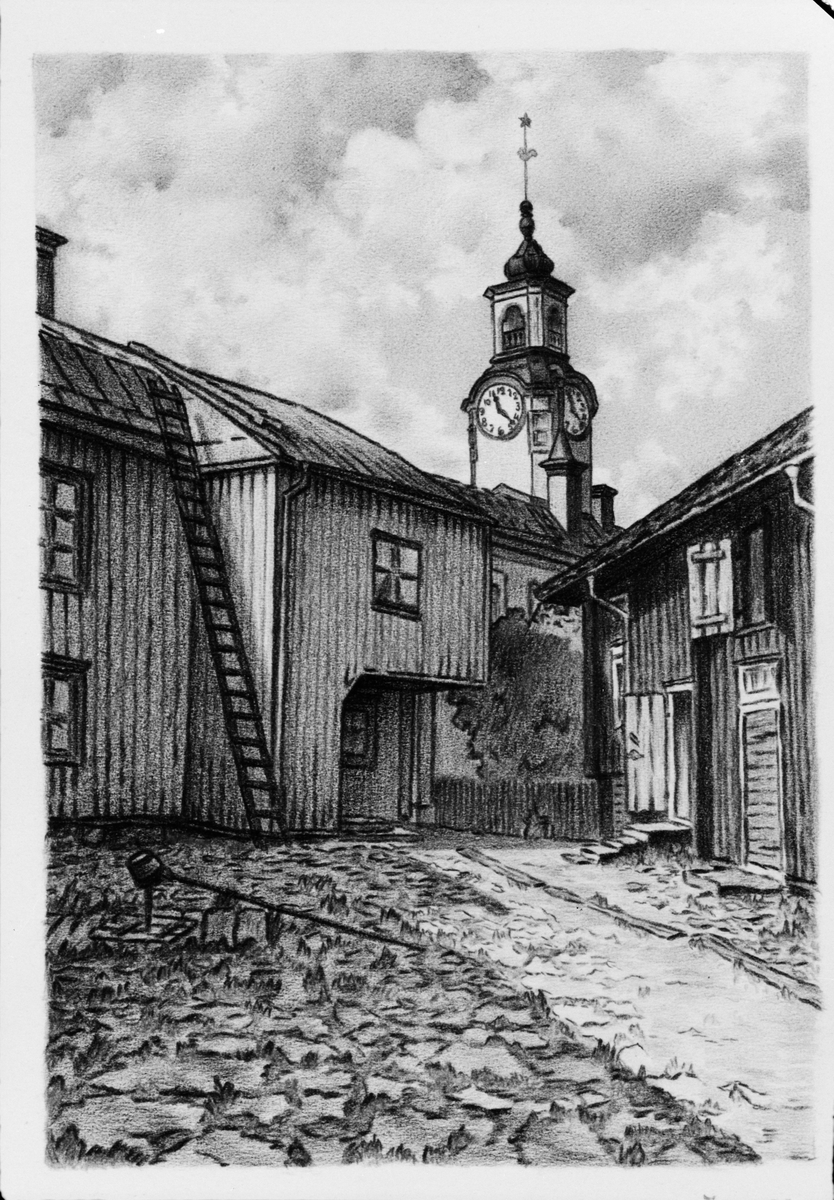 Målning av bakgård vid Rådhuset, Östhammar, Uppland