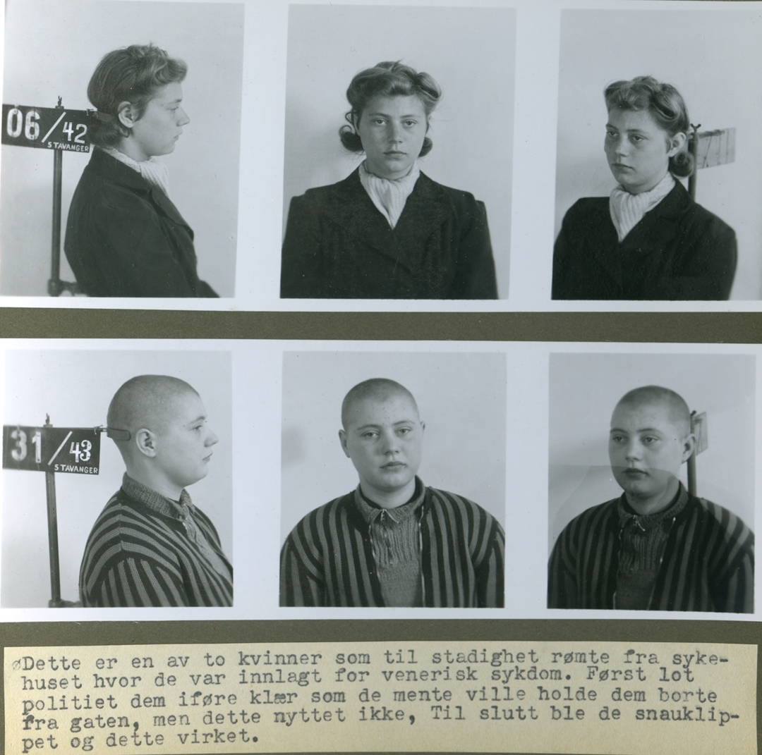 Brunt album med 21 fotografier i sorthvitt. Mest interiørbilder fra Stavanger politikammers kriminaltekniske avdeling. Bildene viser fotoatelieret med utstyr og innredning, mørkerommet, tegnesal- og kartotekrom, og opplysningsavdelingens rom med kriminalmuseum. I tillegg finnes det nærbilde av noen av gjenstandene utstilt i museet; bevismateriale fra drapsforsøk, en revolver, innbruddsverktøy og beslaglagte legeinstrumenter som har tilknytning til illegal abort. Bakerst i albumet finnes portretter av en forbryter før og etter forkledning og en kvinne tvangsinnlagt for kjønnssykdom før og etter tvangsklipping.