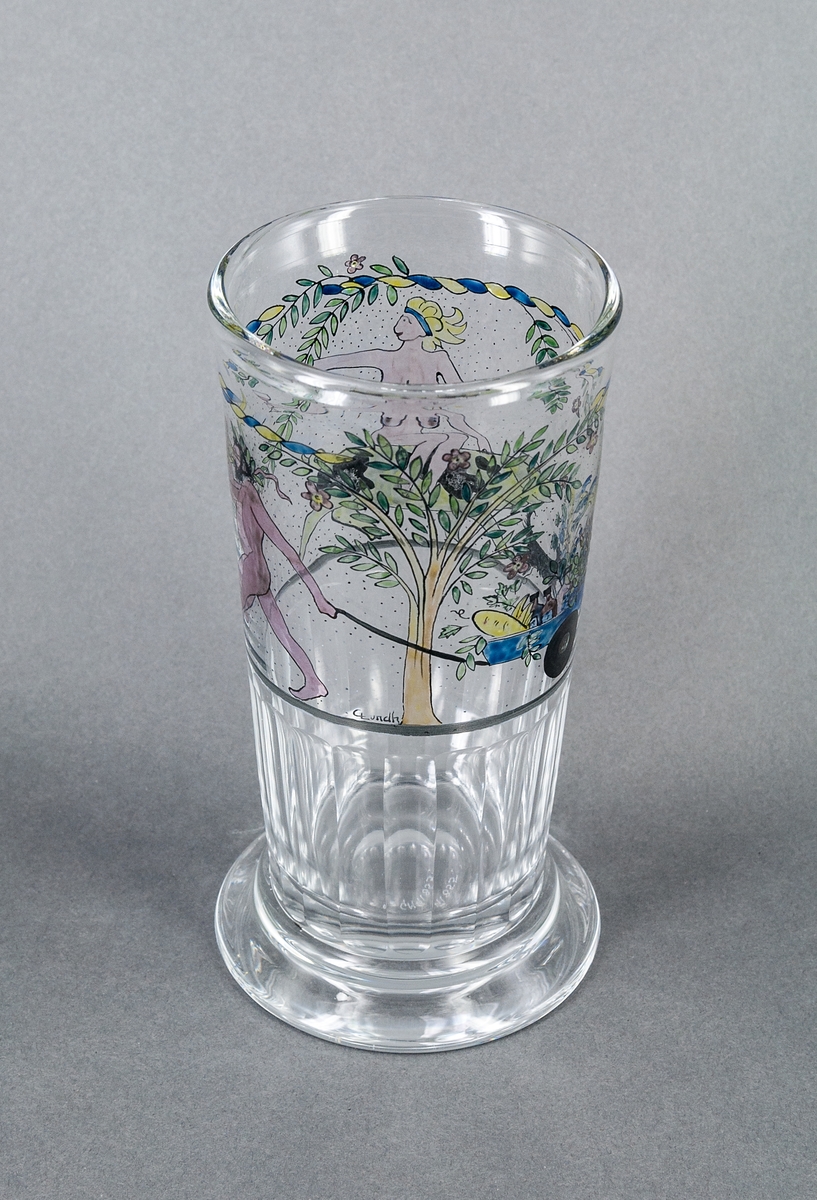 Ölglas med målad dekor, provkollektion.