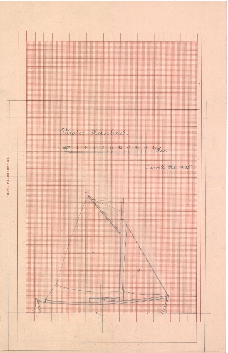 Seiltegning/sideriss Motorskøyte  ULL  (Båt nr.   III 172 ) (Båt nr. 107)
(Bakside Profil /Snitt)