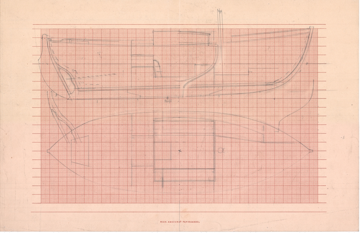 Seiltegning/sideriss Motorskøyte  ULL  (Båt nr.   III 172 ) (Båt nr. 107)
(Bakside Profil /Snitt)