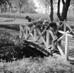 Barn (5) som står på bron i Manskapsparken.