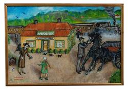 Vi möter Ebba på stationen [Oljemålning]