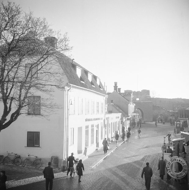 Visby, stadsvy. Ringmuren i bakgrunden.