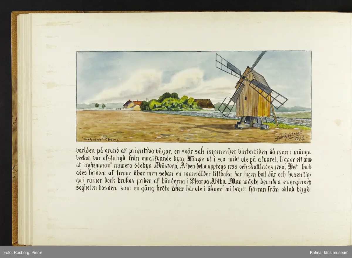 Ett stort antal motiv från Öland, kulturhistoriska platser samt landskapsmotiv.

I boken finns motiv i nämnd ordning: Ölands landskapsvapen; Borgholms slott; Alvaret; Köpings klint; Tingsflisa; barken Dovres förlisning; gravfält vid Klinta, Köping; I Repplinge; Persnäs kyrka; Rynings kors Persnäs, Långlöts kyrka; I Högsrum; Galjbacken Högsrum; Böle backe Glömminge; Kvarn vid Stora Rör; Bramstedtsgården i Strandskogen Glömminge; Öländsk västkust mellan Röhälla och Stora Rör; vägen till Möllstorps läggning; Linsänkan Glömminge; Algutsrums kyrka 1827 och 1919; Portparti vid Gråborg; Sankt Knuts kapell??; I Björnhovda bygata; vid Torslunda kyrka; Eriksöre gärden, Torslunda; Gammal stuga i Runsbäck, Torslunda; vikingagrav med vårdhållare, Skogsby, Torslunda; källare och kvarnar på landborgen ovanför Eriksöre, Torslunda; Öländskt arbetarhem Karlevi, Vickleby; Vickleby kyrka; Fröbygårda strand, Vickleby; Bondgård i Vickleby; Resmo kyrka 1920; Mysinge hög; Resmo kyrka 1826; Borgby borg; I Mörbylångadalen; Alvaret vid Bengtstorp, söder om Bårby; Bondgård vid Lenstad; Smedsgärde Gårdby s; Dröstorps ödeby; Nigelberget en höjd på alvaret s.o. om Lenstad; Tornrör och Tornrörskällan; Dröstorps mosse; Prästgropen Sandby alvar; Gård i Skarpa Alby; Bondgård i N Näsby; Augustimorgon vid Ölands östkust, Sandby socken; Segerstads gamla kyrka; Segerstads nuvarande kyrka; Kustby i Segerstads socken, Nedre Segerstad; På slagfältet vid Seby, Segerstad socken; Gammal bondgård i Övre Segerstad, Segerstad socken; I Segerstad.