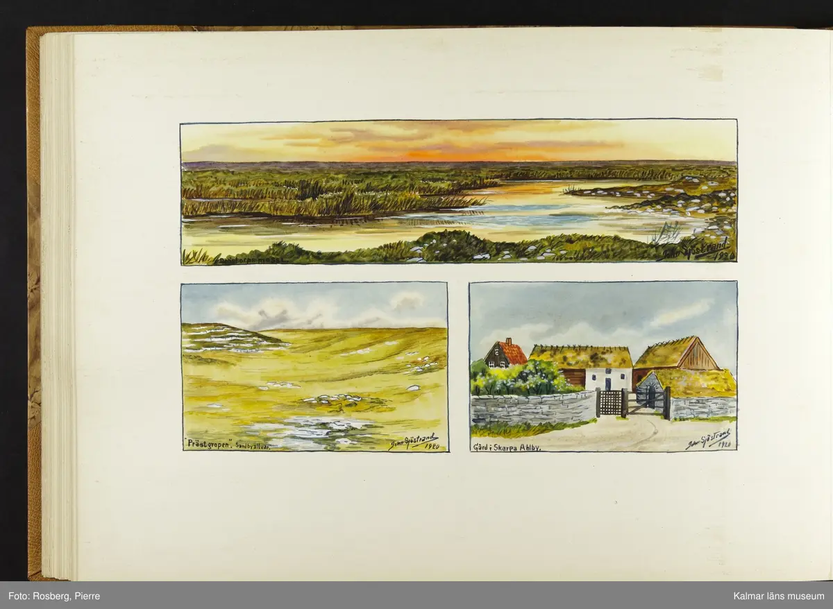 Ett stort antal motiv från Öland, kulturhistoriska platser samt landskapsmotiv.

I boken finns motiv i nämnd ordning: Ölands landskapsvapen; Borgholms slott; Alvaret; Köpings klint; Tingsflisa; barken Dovres förlisning; gravfält vid Klinta, Köping; I Repplinge; Persnäs kyrka; Rynings kors Persnäs, Långlöts kyrka; I Högsrum; Galjbacken Högsrum; Böle backe Glömminge; Kvarn vid Stora Rör; Bramstedtsgården i Strandskogen Glömminge; Öländsk västkust mellan Röhälla och Stora Rör; vägen till Möllstorps läggning; Linsänkan Glömminge; Algutsrums kyrka 1827 och 1919; Portparti vid Gråborg; Sankt Knuts kapell??; I Björnhovda bygata; vid Torslunda kyrka; Eriksöre gärden, Torslunda; Gammal stuga i Runsbäck, Torslunda; vikingagrav med vårdhållare, Skogsby, Torslunda; källare och kvarnar på landborgen ovanför Eriksöre, Torslunda; Öländskt arbetarhem Karlevi, Vickleby; Vickleby kyrka; Fröbygårda strand, Vickleby; Bondgård i Vickleby; Resmo kyrka 1920; Mysinge hög; Resmo kyrka 1826; Borgby borg; I Mörbylångadalen; Alvaret vid Bengtstorp, söder om Bårby; Bondgård vid Lenstad; Smedsgärde Gårdby s; Dröstorps ödeby; Nigelberget en höjd på alvaret s.o. om Lenstad; Tornrör och Tornrörskällan; Dröstorps mosse; Prästgropen Sandby alvar; Gård i Skarpa Alby; Bondgård i N Näsby; Augustimorgon vid Ölands östkust, Sandby socken; Segerstads gamla kyrka; Segerstads nuvarande kyrka; Kustby i Segerstads socken, Nedre Segerstad; På slagfältet vid Seby, Segerstad socken; Gammal bondgård i Övre Segerstad, Segerstad socken; I Segerstad.