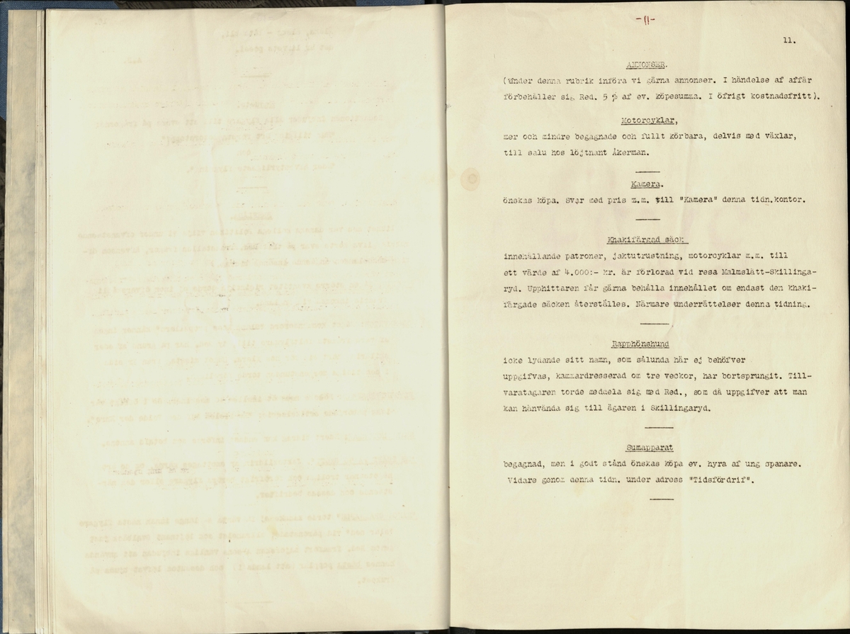 Inbunden samlingsvolym för tidskriften Flygfisken: organ för Sveriges militärflygare, 1917-1919.

Innehåll: artiklar med minnen, händelser och episoder inom den svenska militära pionjärflygningen samt fakta och råd till militära flygare. Illustrationer i form av ritningar och foton.

Sidor framställda genom stencilering med inklistrade fotografier.


Ingående nummer:

1 - augusti 1917 (sida 1-11)
2 - september 1917 (sida 12-21)
3 - oktober 1917 (sida 22-31)
4 - november 1917 (sida 32-42)
5 - december 1917 (sida 43-53)
6 - januari 1918 (sida 54-64)
7 - februari 1918 (sida 65-77)
8 - mars 1918 (sida 78-88)
9 - april 1918 (sida 89-101)
10 - maj 1918 (sida 102-111)
11 - juni 1918 (sida 112-126)
12 - juli 1918 (sida 127-137)
13 - augusti 1918 (sida 138-148)
14 - september 1918 (sida 149-157)
15 - oktober 1918 (sida 158-168)
16 - november 1918 (sida 169-180)
17 - december 1918 (sida 181-190)
18 - januari 1919 (sida 191-202)
19 - februari 1919 (sida 203-214)
20 - mars 1919 (sida 215-226)
21 - april 1919 (sida 227-240)
22 - maj 1919 (sida 241-251)
23 - juni 1919 (sida 252-263)
24 - juli 1919 (sida 264-274)
25 - september 1919 (sida 275-286)
26 - oktober 1919 (sida 287-298)
27 - december 1919 (sida 299-309)