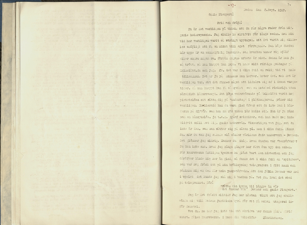 Inbunden samlingsvolym för tidskriften Flygfisken: organ för Sveriges militärflygare, 1917-1919.

Innehåll: artiklar med minnen, händelser och episoder inom den svenska militära pionjärflygningen samt fakta och råd till militära flygare. Illustrationer i form av ritningar och foton.

Sidor framställda genom stencilering med inklistrade fotografier.


Ingående nummer:

1 - augusti 1917 (sida 1-11)
2 - september 1917 (sida 12-21)
3 - oktober 1917 (sida 22-31)
4 - november 1917 (sida 32-42)
5 - december 1917 (sida 43-53)
6 - januari 1918 (sida 54-64)
7 - februari 1918 (sida 65-77)
8 - mars 1918 (sida 78-88)
9 - april 1918 (sida 89-101)
10 - maj 1918 (sida 102-111)
11 - juni 1918 (sida 112-126)
12 - juli 1918 (sida 127-137)
13 - augusti 1918 (sida 138-148)
14 - september 1918 (sida 149-157)
15 - oktober 1918 (sida 158-168)
16 - november 1918 (sida 169-180)
17 - december 1918 (sida 181-190)
18 - januari 1919 (sida 191-202)
19 - februari 1919 (sida 203-214)
20 - mars 1919 (sida 215-226)
21 - april 1919 (sida 227-240)
22 - maj 1919 (sida 241-251)
23 - juni 1919 (sida 252-263)
24 - juli 1919 (sida 264-274)
25 - september 1919 (sida 275-286)
26 - oktober 1919 (sida 287-298)
27 - december 1919 (sida 299-309)