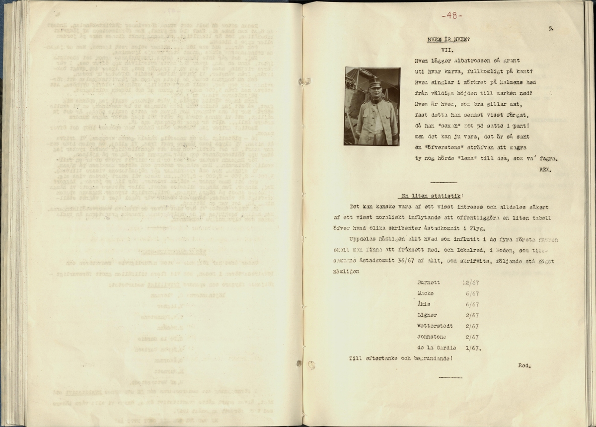 Inbunden samlingsvolym för tidskriften Flygfisken: organ för Sveriges militärflygare, 1917-1919.

Innehåll: artiklar med minnen, händelser och episoder inom den svenska militära pionjärflygningen samt fakta och råd till militära flygare. Illustrationer i form av ritningar och foton.

Sidor framställda genom stencilering med inklistrade fotografier.


Ingående nummer:

1 - augusti 1917 (sida 1-11)
2 - september 1917 (sida 12-21)
3 - oktober 1917 (sida 22-31)
4 - november 1917 (sida 32-42)
5 - december 1917 (sida 43-53)
6 - januari 1918 (sida 54-64)
7 - februari 1918 (sida 65-77)
8 - mars 1918 (sida 78-88)
9 - april 1918 (sida 89-101)
10 - maj 1918 (sida 102-111)
11 - juni 1918 (sida 112-126)
12 - juli 1918 (sida 127-137)
13 - augusti 1918 (sida 138-148)
14 - september 1918 (sida 149-157)
15 - oktober 1918 (sida 158-168)
16 - november 1918 (sida 169-180)
17 - december 1918 (sida 181-190)
18 - januari 1919 (sida 191-202)
19 - februari 1919 (sida 203-214)
20 - mars 1919 (sida 215-226)
21 - april 1919 (sida 227-240)
22 - maj 1919 (sida 241-251)
23 - juni 1919 (sida 252-263)
24 - juli 1919 (sida 264-274)
25 - september 1919 (sida 275-286)
26 - oktober 1919 (sida 287-298)
27 - december 1919 (sida 299-309)