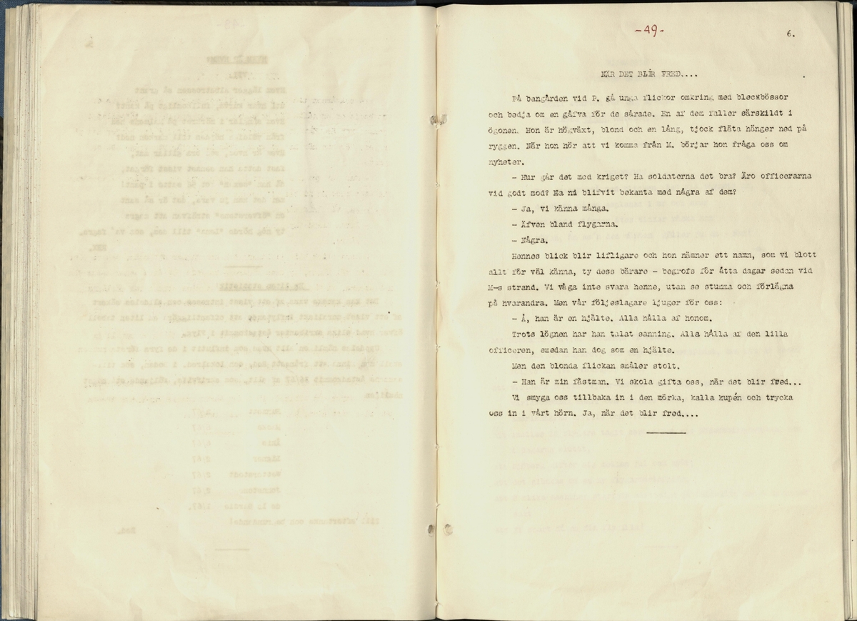 Inbunden samlingsvolym för tidskriften Flygfisken: organ för Sveriges militärflygare, 1917-1919.

Innehåll: artiklar med minnen, händelser och episoder inom den svenska militära pionjärflygningen samt fakta och råd till militära flygare. Illustrationer i form av ritningar och foton.

Sidor framställda genom stencilering med inklistrade fotografier.


Ingående nummer:

1 - augusti 1917 (sida 1-11)
2 - september 1917 (sida 12-21)
3 - oktober 1917 (sida 22-31)
4 - november 1917 (sida 32-42)
5 - december 1917 (sida 43-53)
6 - januari 1918 (sida 54-64)
7 - februari 1918 (sida 65-77)
8 - mars 1918 (sida 78-88)
9 - april 1918 (sida 89-101)
10 - maj 1918 (sida 102-111)
11 - juni 1918 (sida 112-126)
12 - juli 1918 (sida 127-137)
13 - augusti 1918 (sida 138-148)
14 - september 1918 (sida 149-157)
15 - oktober 1918 (sida 158-168)
16 - november 1918 (sida 169-180)
17 - december 1918 (sida 181-190)
18 - januari 1919 (sida 191-202)
19 - februari 1919 (sida 203-214)
20 - mars 1919 (sida 215-226)
21 - april 1919 (sida 227-240)
22 - maj 1919 (sida 241-251)
23 - juni 1919 (sida 252-263)
24 - juli 1919 (sida 264-274)
25 - september 1919 (sida 275-286)
26 - oktober 1919 (sida 287-298)
27 - december 1919 (sida 299-309)