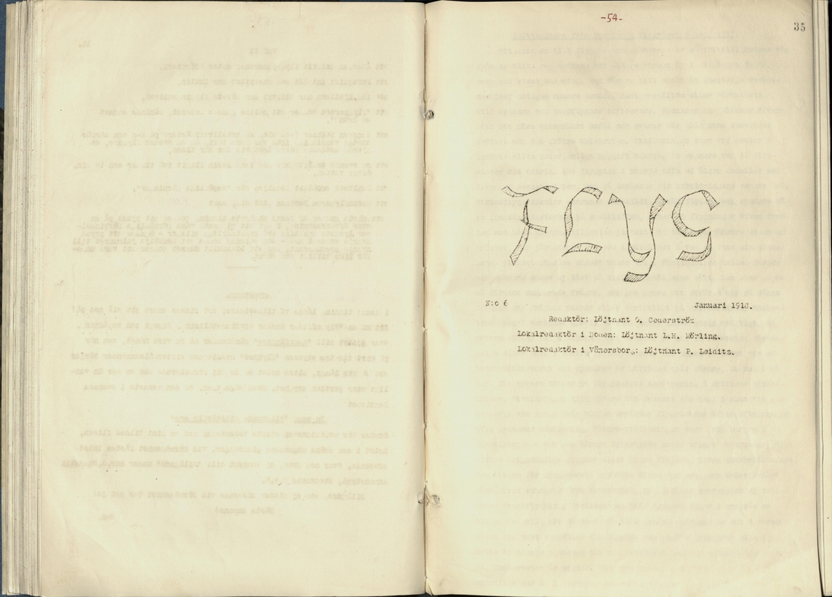 Inbunden samlingsvolym för tidskriften Flygfisken: organ för Sveriges militärflygare, 1917-1919.

Innehåll: artiklar med minnen, händelser och episoder inom den svenska militära pionjärflygningen samt fakta och råd till militära flygare. Illustrationer i form av ritningar och foton.

Sidor framställda genom stencilering med inklistrade fotografier.


Ingående nummer:

1 - augusti 1917 (sida 1-11)
2 - september 1917 (sida 12-21)
3 - oktober 1917 (sida 22-31)
4 - november 1917 (sida 32-42)
5 - december 1917 (sida 43-53)
6 - januari 1918 (sida 54-64)
7 - februari 1918 (sida 65-77)
8 - mars 1918 (sida 78-88)
9 - april 1918 (sida 89-101)
10 - maj 1918 (sida 102-111)
11 - juni 1918 (sida 112-126)
12 - juli 1918 (sida 127-137)
13 - augusti 1918 (sida 138-148)
14 - september 1918 (sida 149-157)
15 - oktober 1918 (sida 158-168)
16 - november 1918 (sida 169-180)
17 - december 1918 (sida 181-190)
18 - januari 1919 (sida 191-202)
19 - februari 1919 (sida 203-214)
20 - mars 1919 (sida 215-226)
21 - april 1919 (sida 227-240)
22 - maj 1919 (sida 241-251)
23 - juni 1919 (sida 252-263)
24 - juli 1919 (sida 264-274)
25 - september 1919 (sida 275-286)
26 - oktober 1919 (sida 287-298)
27 - december 1919 (sida 299-309)
