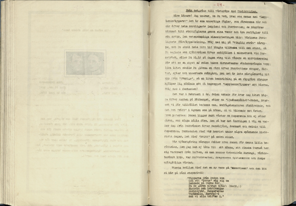 Inbunden samlingsvolym för tidskriften Flygfisken: organ för Sveriges militärflygare, 1917-1919.

Innehåll: artiklar med minnen, händelser och episoder inom den svenska militära pionjärflygningen samt fakta och råd till militära flygare. Illustrationer i form av ritningar och foton.

Sidor framställda genom stencilering med inklistrade fotografier.


Ingående nummer:

1 - augusti 1917 (sida 1-11)
2 - september 1917 (sida 12-21)
3 - oktober 1917 (sida 22-31)
4 - november 1917 (sida 32-42)
5 - december 1917 (sida 43-53)
6 - januari 1918 (sida 54-64)
7 - februari 1918 (sida 65-77)
8 - mars 1918 (sida 78-88)
9 - april 1918 (sida 89-101)
10 - maj 1918 (sida 102-111)
11 - juni 1918 (sida 112-126)
12 - juli 1918 (sida 127-137)
13 - augusti 1918 (sida 138-148)
14 - september 1918 (sida 149-157)
15 - oktober 1918 (sida 158-168)
16 - november 1918 (sida 169-180)
17 - december 1918 (sida 181-190)
18 - januari 1919 (sida 191-202)
19 - februari 1919 (sida 203-214)
20 - mars 1919 (sida 215-226)
21 - april 1919 (sida 227-240)
22 - maj 1919 (sida 241-251)
23 - juni 1919 (sida 252-263)
24 - juli 1919 (sida 264-274)
25 - september 1919 (sida 275-286)
26 - oktober 1919 (sida 287-298)
27 - december 1919 (sida 299-309)