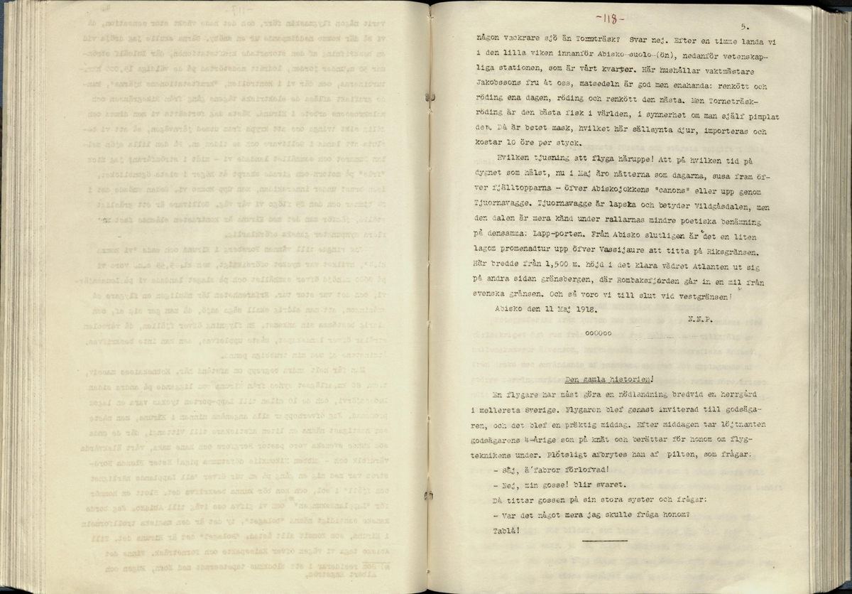 Inbunden samlingsvolym för tidskriften Flygfisken: organ för Sveriges militärflygare, 1917-1919.

Innehåll: artiklar med minnen, händelser och episoder inom den svenska militära pionjärflygningen samt fakta och råd till militära flygare. Illustrationer i form av ritningar och foton.

Sidor framställda genom stencilering med inklistrade fotografier.


Ingående nummer:

1 - augusti 1917 (sida 1-11)
2 - september 1917 (sida 12-21)
3 - oktober 1917 (sida 22-31)
4 - november 1917 (sida 32-42)
5 - december 1917 (sida 43-53)
6 - januari 1918 (sida 54-64)
7 - februari 1918 (sida 65-77)
8 - mars 1918 (sida 78-88)
9 - april 1918 (sida 89-101)
10 - maj 1918 (sida 102-111)
11 - juni 1918 (sida 112-126)
12 - juli 1918 (sida 127-137)
13 - augusti 1918 (sida 138-148)
14 - september 1918 (sida 149-157)
15 - oktober 1918 (sida 158-168)
16 - november 1918 (sida 169-180)
17 - december 1918 (sida 181-190)
18 - januari 1919 (sida 191-202)
19 - februari 1919 (sida 203-214)
20 - mars 1919 (sida 215-226)
21 - april 1919 (sida 227-240)
22 - maj 1919 (sida 241-251)
23 - juni 1919 (sida 252-263)
24 - juli 1919 (sida 264-274)
25 - september 1919 (sida 275-286)
26 - oktober 1919 (sida 287-298)
27 - december 1919 (sida 299-309)