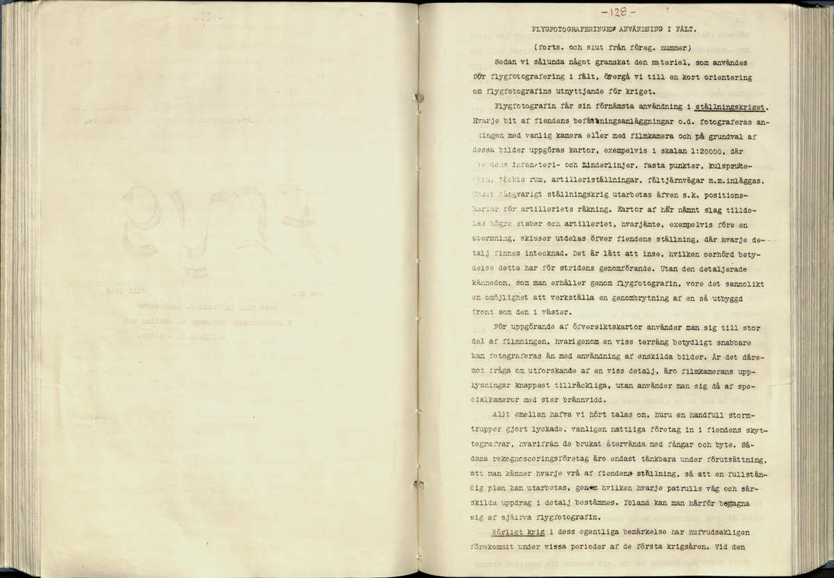 Inbunden samlingsvolym för tidskriften Flygfisken: organ för Sveriges militärflygare, 1917-1919.

Innehåll: artiklar med minnen, händelser och episoder inom den svenska militära pionjärflygningen samt fakta och råd till militära flygare. Illustrationer i form av ritningar och foton.

Sidor framställda genom stencilering med inklistrade fotografier.


Ingående nummer:

1 - augusti 1917 (sida 1-11)
2 - september 1917 (sida 12-21)
3 - oktober 1917 (sida 22-31)
4 - november 1917 (sida 32-42)
5 - december 1917 (sida 43-53)
6 - januari 1918 (sida 54-64)
7 - februari 1918 (sida 65-77)
8 - mars 1918 (sida 78-88)
9 - april 1918 (sida 89-101)
10 - maj 1918 (sida 102-111)
11 - juni 1918 (sida 112-126)
12 - juli 1918 (sida 127-137)
13 - augusti 1918 (sida 138-148)
14 - september 1918 (sida 149-157)
15 - oktober 1918 (sida 158-168)
16 - november 1918 (sida 169-180)
17 - december 1918 (sida 181-190)
18 - januari 1919 (sida 191-202)
19 - februari 1919 (sida 203-214)
20 - mars 1919 (sida 215-226)
21 - april 1919 (sida 227-240)
22 - maj 1919 (sida 241-251)
23 - juni 1919 (sida 252-263)
24 - juli 1919 (sida 264-274)
25 - september 1919 (sida 275-286)
26 - oktober 1919 (sida 287-298)
27 - december 1919 (sida 299-309)