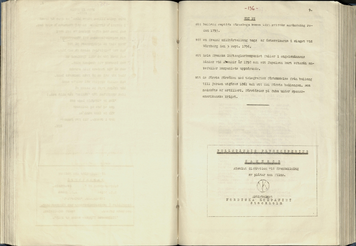 Inbunden samlingsvolym för tidskriften Flygfisken: organ för Sveriges militärflygare, 1917-1919.

Innehåll: artiklar med minnen, händelser och episoder inom den svenska militära pionjärflygningen samt fakta och råd till militära flygare. Illustrationer i form av ritningar och foton.

Sidor framställda genom stencilering med inklistrade fotografier.


Ingående nummer:

1 - augusti 1917 (sida 1-11)
2 - september 1917 (sida 12-21)
3 - oktober 1917 (sida 22-31)
4 - november 1917 (sida 32-42)
5 - december 1917 (sida 43-53)
6 - januari 1918 (sida 54-64)
7 - februari 1918 (sida 65-77)
8 - mars 1918 (sida 78-88)
9 - april 1918 (sida 89-101)
10 - maj 1918 (sida 102-111)
11 - juni 1918 (sida 112-126)
12 - juli 1918 (sida 127-137)
13 - augusti 1918 (sida 138-148)
14 - september 1918 (sida 149-157)
15 - oktober 1918 (sida 158-168)
16 - november 1918 (sida 169-180)
17 - december 1918 (sida 181-190)
18 - januari 1919 (sida 191-202)
19 - februari 1919 (sida 203-214)
20 - mars 1919 (sida 215-226)
21 - april 1919 (sida 227-240)
22 - maj 1919 (sida 241-251)
23 - juni 1919 (sida 252-263)
24 - juli 1919 (sida 264-274)
25 - september 1919 (sida 275-286)
26 - oktober 1919 (sida 287-298)
27 - december 1919 (sida 299-309)