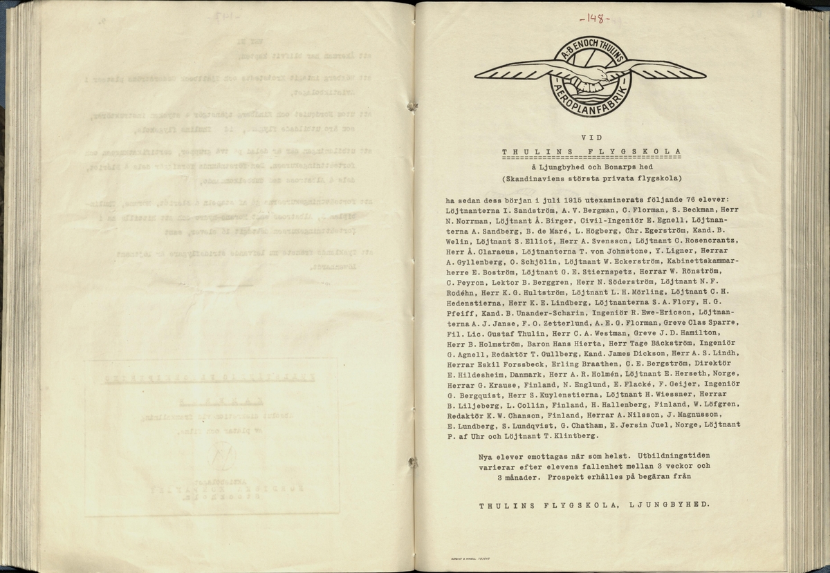 Inbunden samlingsvolym för tidskriften Flygfisken: organ för Sveriges militärflygare, 1917-1919.

Innehåll: artiklar med minnen, händelser och episoder inom den svenska militära pionjärflygningen samt fakta och råd till militära flygare. Illustrationer i form av ritningar och foton.

Sidor framställda genom stencilering med inklistrade fotografier.


Ingående nummer:

1 - augusti 1917 (sida 1-11)
2 - september 1917 (sida 12-21)
3 - oktober 1917 (sida 22-31)
4 - november 1917 (sida 32-42)
5 - december 1917 (sida 43-53)
6 - januari 1918 (sida 54-64)
7 - februari 1918 (sida 65-77)
8 - mars 1918 (sida 78-88)
9 - april 1918 (sida 89-101)
10 - maj 1918 (sida 102-111)
11 - juni 1918 (sida 112-126)
12 - juli 1918 (sida 127-137)
13 - augusti 1918 (sida 138-148)
14 - september 1918 (sida 149-157)
15 - oktober 1918 (sida 158-168)
16 - november 1918 (sida 169-180)
17 - december 1918 (sida 181-190)
18 - januari 1919 (sida 191-202)
19 - februari 1919 (sida 203-214)
20 - mars 1919 (sida 215-226)
21 - april 1919 (sida 227-240)
22 - maj 1919 (sida 241-251)
23 - juni 1919 (sida 252-263)
24 - juli 1919 (sida 264-274)
25 - september 1919 (sida 275-286)
26 - oktober 1919 (sida 287-298)
27 - december 1919 (sida 299-309)