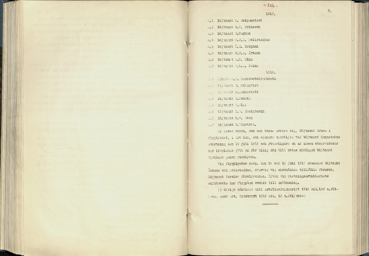 Inbunden samlingsvolym för tidskriften Flygfisken: organ för Sveriges militärflygare, 1917-1919.

Innehåll: artiklar med minnen, händelser och episoder inom den svenska militära pionjärflygningen samt fakta och råd till militära flygare. Illustrationer i form av ritningar och foton.

Sidor framställda genom stencilering med inklistrade fotografier.


Ingående nummer:

1 - augusti 1917 (sida 1-11)
2 - september 1917 (sida 12-21)
3 - oktober 1917 (sida 22-31)
4 - november 1917 (sida 32-42)
5 - december 1917 (sida 43-53)
6 - januari 1918 (sida 54-64)
7 - februari 1918 (sida 65-77)
8 - mars 1918 (sida 78-88)
9 - april 1918 (sida 89-101)
10 - maj 1918 (sida 102-111)
11 - juni 1918 (sida 112-126)
12 - juli 1918 (sida 127-137)
13 - augusti 1918 (sida 138-148)
14 - september 1918 (sida 149-157)
15 - oktober 1918 (sida 158-168)
16 - november 1918 (sida 169-180)
17 - december 1918 (sida 181-190)
18 - januari 1919 (sida 191-202)
19 - februari 1919 (sida 203-214)
20 - mars 1919 (sida 215-226)
21 - april 1919 (sida 227-240)
22 - maj 1919 (sida 241-251)
23 - juni 1919 (sida 252-263)
24 - juli 1919 (sida 264-274)
25 - september 1919 (sida 275-286)
26 - oktober 1919 (sida 287-298)
27 - december 1919 (sida 299-309)