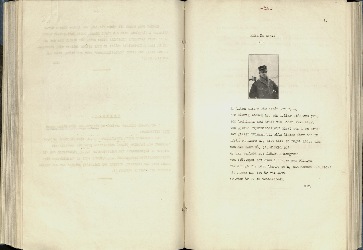 Inbunden samlingsvolym för tidskriften Flygfisken: organ för Sveriges militärflygare, 1917-1919.

Innehåll: artiklar med minnen, händelser och episoder inom den svenska militära pionjärflygningen samt fakta och råd till militära flygare. Illustrationer i form av ritningar och foton.

Sidor framställda genom stencilering med inklistrade fotografier.


Ingående nummer:

1 - augusti 1917 (sida 1-11)
2 - september 1917 (sida 12-21)
3 - oktober 1917 (sida 22-31)
4 - november 1917 (sida 32-42)
5 - december 1917 (sida 43-53)
6 - januari 1918 (sida 54-64)
7 - februari 1918 (sida 65-77)
8 - mars 1918 (sida 78-88)
9 - april 1918 (sida 89-101)
10 - maj 1918 (sida 102-111)
11 - juni 1918 (sida 112-126)
12 - juli 1918 (sida 127-137)
13 - augusti 1918 (sida 138-148)
14 - september 1918 (sida 149-157)
15 - oktober 1918 (sida 158-168)
16 - november 1918 (sida 169-180)
17 - december 1918 (sida 181-190)
18 - januari 1919 (sida 191-202)
19 - februari 1919 (sida 203-214)
20 - mars 1919 (sida 215-226)
21 - april 1919 (sida 227-240)
22 - maj 1919 (sida 241-251)
23 - juni 1919 (sida 252-263)
24 - juli 1919 (sida 264-274)
25 - september 1919 (sida 275-286)
26 - oktober 1919 (sida 287-298)
27 - december 1919 (sida 299-309)